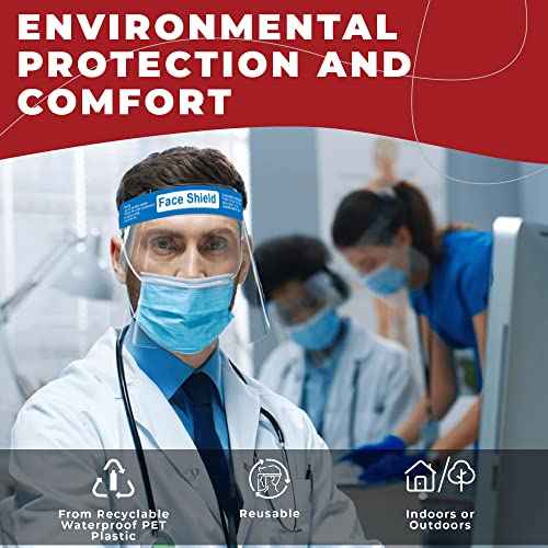 Face Shield | 10 Pack | Clear Plastic Face Shields for Women, Men & Kids, Anti-Fog, Lightweight Reusable Face Shield Mask, Safety Visor Cover with Comfortable Sponge & Elastic Band