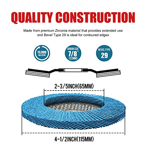 EZARC Zirconia Flap Discs 40 Grit, 4-1/2 x 7/8-Inch, Type 29, 10-Pack - Standard Version