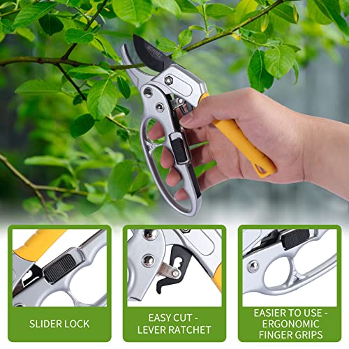 MEPEREZ Modern Pruning Shears - Garden Clippers with 4x Cutting Power, 1-Inch Capacity, Arthritis-Friendly, Easy to Use, Durable Gardening Tool