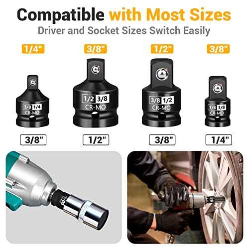 Tools for Men 3/8 to 1/2 Socket Adapter: Valentines Day Gifts for Adults 3/8 To 1/4 Impact Adapter Cr-Mo Drill Wrench Ratchet Drive Reducer Extension Square Impact Driver Bit Set Hand Gadgets