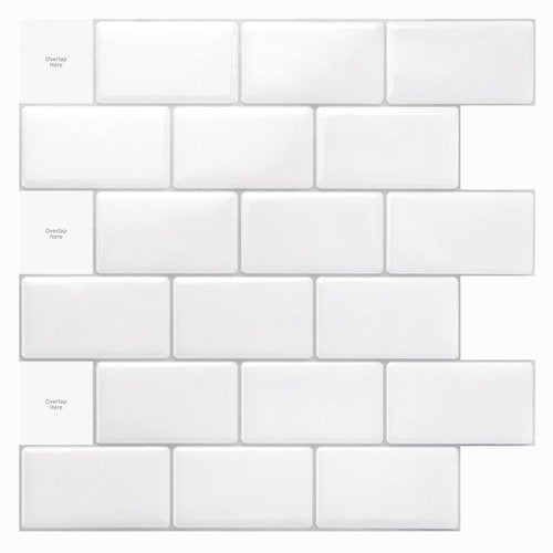 Art3d Premium 10-Sheet Peel and Stick Tile Backsplash - 12"x12" for Kitchen , Bright White
