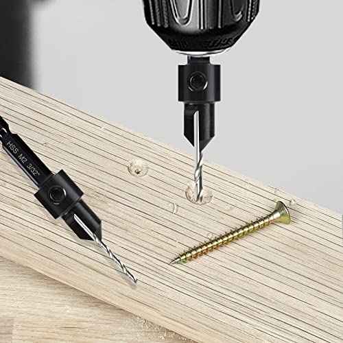3 Pack Countersink Drill Bit Set #10#12#16, 3in1 Woodworking Counterbore Hole Saw Drill Bits, Depth Adjustable M2 Pilot Drill Bits, 82-Degree Chamfer, 1/4" Hex Shank, with 1 Allen Wrench