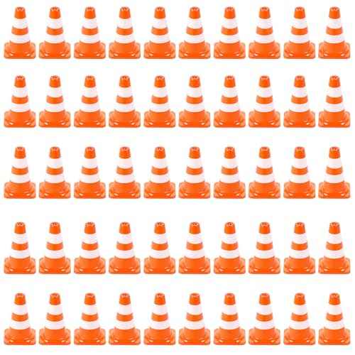 Mini Traffic Signs 50pcs Miniature Traffic Cones Barricades Signs Traffic Scene Roadblock Cones Road Sign Models Early Educational Cognitive Safety Cones for Street Signs Training Party Sports