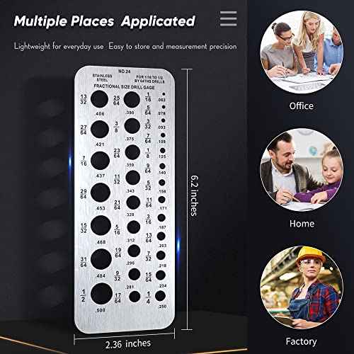 Weewooday Stainless Steel Drill Gauges for 1/16 Inch to 1/2 Inch Size Bits, 17/64-1/2 0.062-0.250 Bolt and Wire Diameter Index Gauge, 29-Hole Use for Accurate Measurement Equivalents(Silver)