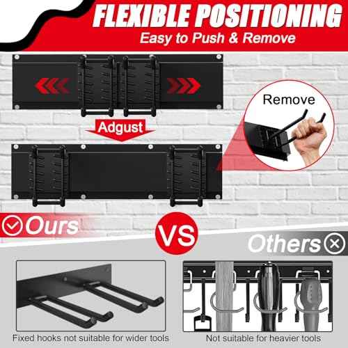 32 Inches Garage Organization,Wall Mount Garden Tool Organizer, 440lbs Adjustable Heavy Duty Metal Hanging Hooks, Garden Tool Hangers Storage Rack for Garage, Yard, and Shed (2 Racks, 6 Hooks)