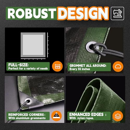 RAINDEWAY 8x10 Feet Waterproof Poly Tarp - Green/Black, 9Mil Heavy Duty Cover