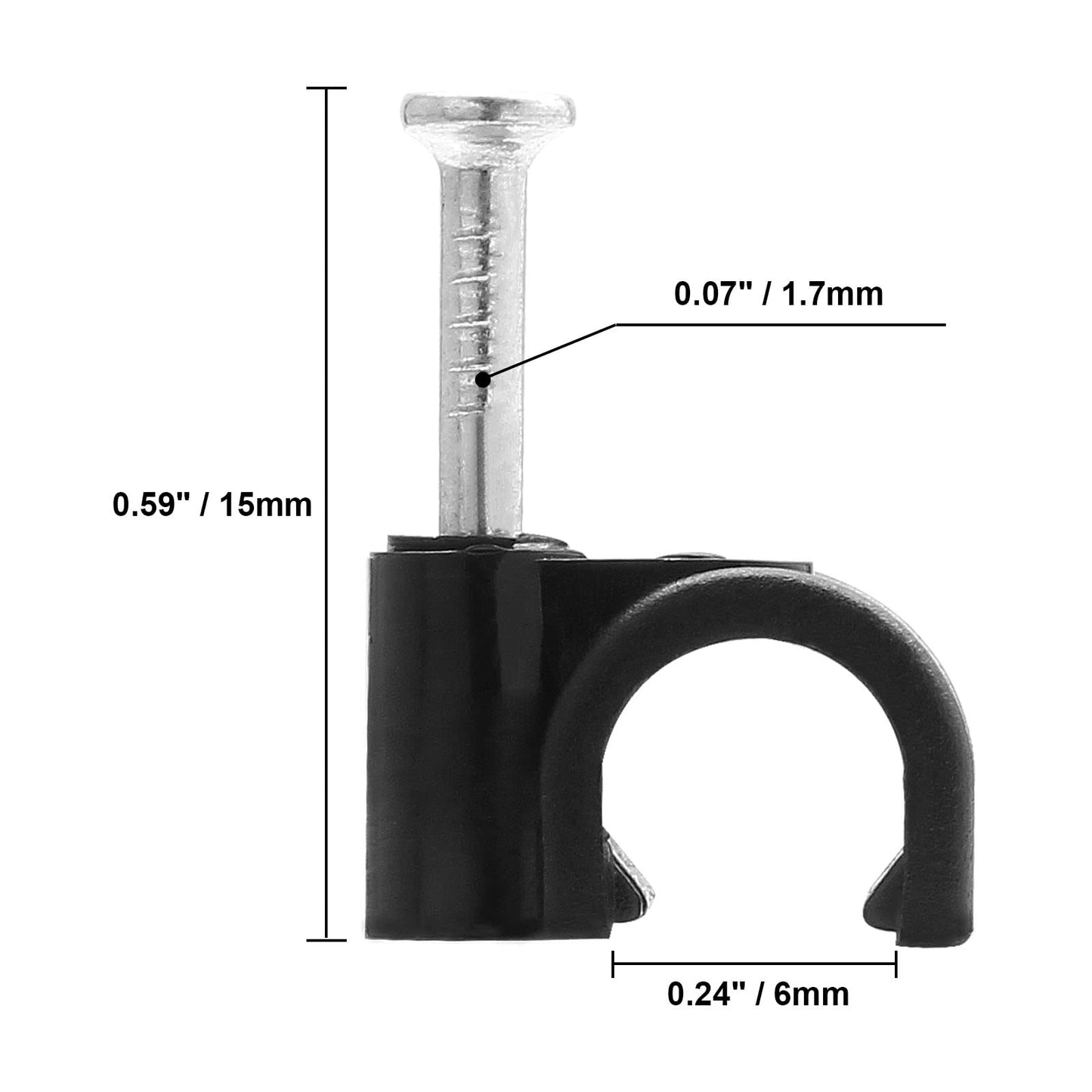 PHITUODA 100pcs 1/4" / 6mm Half Clamp J-Hook with Nail, Nail in Cable Clips Ethernet Cable Nails Tacks Clips, Black