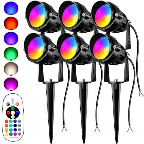 Halloween Christmas Spotlight Outdoor RGBW Low Voltage Landscape Lights, 12V-24V Color Changing Landscape Lights with Remote Control Landscape Spotlights for Garden Yard Path Tree Decorative (6 Pack)