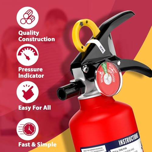 Ougist 2.5 lb ABC Fire Extinguisher - Home & Vehicle Safety, Dry Chemical, Quick-Release Handle, Model FF1KG, 1 Pack