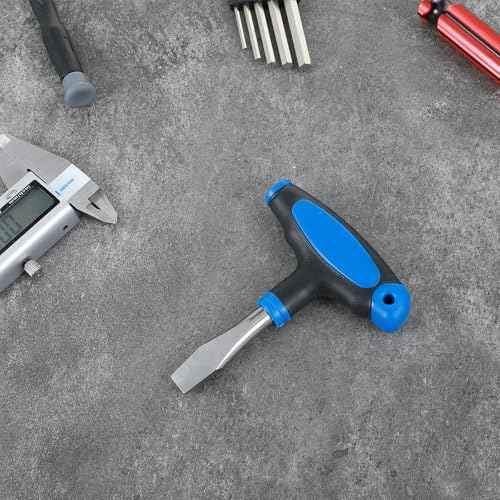 10mm T Handle Flat Head Screwdriver T-Type Screw Driver Kit Ergonomic Short Flathead Screwdrivers Assembly Tools with Plastic Handle for Slotted Screw, 10mm