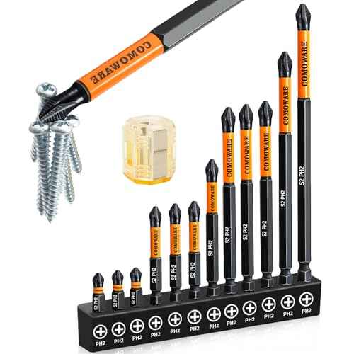 COMOWARE 12pcs Phillips Head Drill Bits #2, S2 Steel 1/4" Hex Bit Set, Anti Slip Screwdriver Bits, 1-6" Length, CNC Tip Magnetic Drill Bit, Impact Hex Bitss Sets For Electronic Devices Disassembly