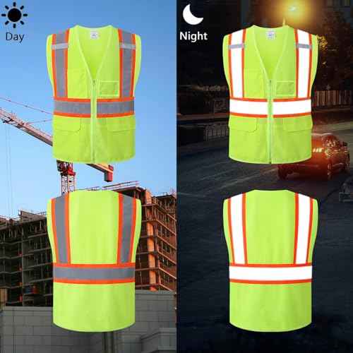 Reflective Safety Vest for Men Women Hi Vis Vest with Pockets High Visibility Vest Mesh Construction Vests Meets ANSI/ISEA Standards (Yellow-33, Large)
