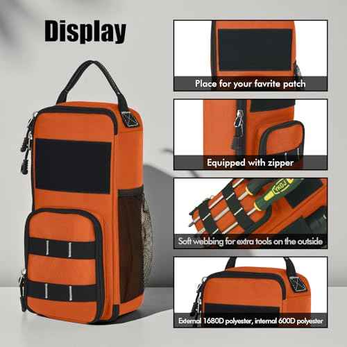 LAKE OF FIRE 12" Small Tool Bag Pouch for Men with Multiple Pockets, Waterproof Heavy Duty Tool Bag Organizer with Zipper and Portable Handle (Orange)