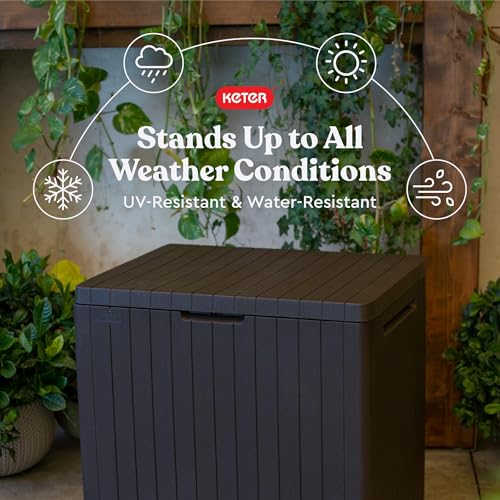 Keter City 30 Gallon Resin Outdoor Storage Box & Side Table - Brown