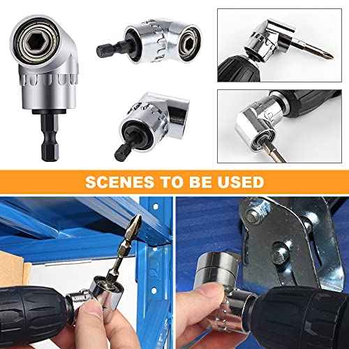 Impact Grade Driver Sockets Adapter Extension Set, 3Pcs 1/4 3/8 1/2" Hex Shank Drill Nut Driver Bit Set and 105 Degree Right Angle Driver Extension Screwdriver Drill Attachment (Black)