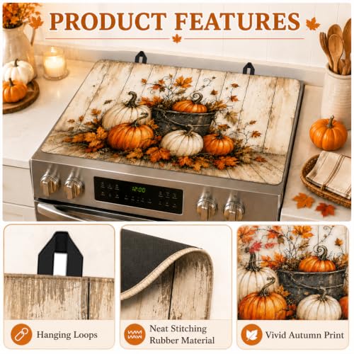Fall Pumpkin Stove Top Cover 28x20 Inch for Electric Glass Cooktop - Orange