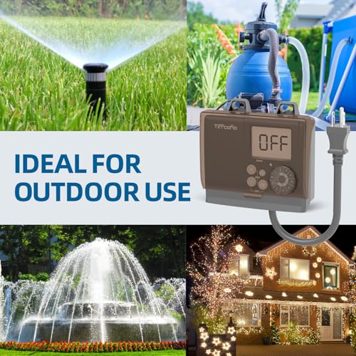 Outdoor Digital Pool Timer Waterproof 20A with 2 Grounded Outlets, Programmable, 6 Program Sets
