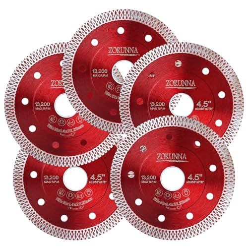 ZORUNNA 4.5-Inch Diamond Tile Cutting Blade for Angle Grinder - 5 Pack