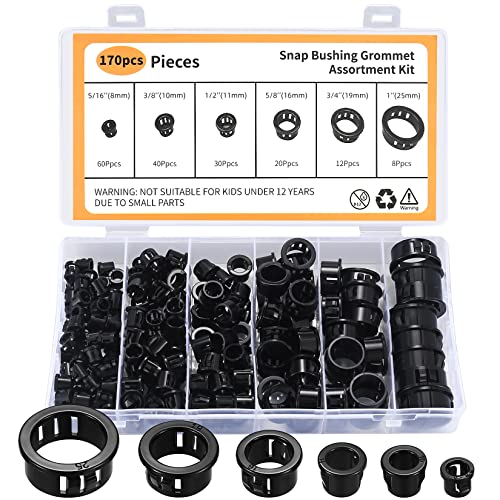 170 Pcs Nylon Snap-in Cable Grommet Kit - Durable Wire & Cable Protection