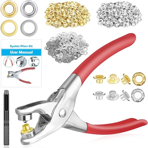 PAXCOO 803Pcs Grommet Eyelet Pliers Kit 1/4 Inch Silver/Gold for Leather Crafts