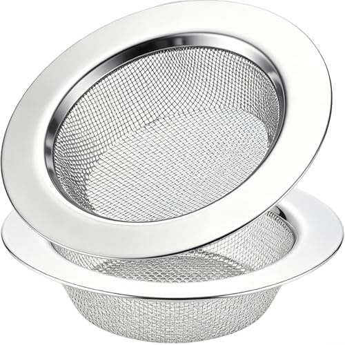 2 Pack Kitchen Sink Strainers Stainless Steel 4.5 Inch Large Rim, Anti-Clog Drain Filters