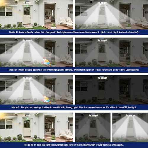 Solar Lights Outdoor Waterproof, Motion Sensor & Flood Outdoor Lights with Remote Control, 4 Adjustable Modes, 3000LM & 218 LED, High-Energy-Density Solar Panel-Monocrystalline Technology, 2 Pack