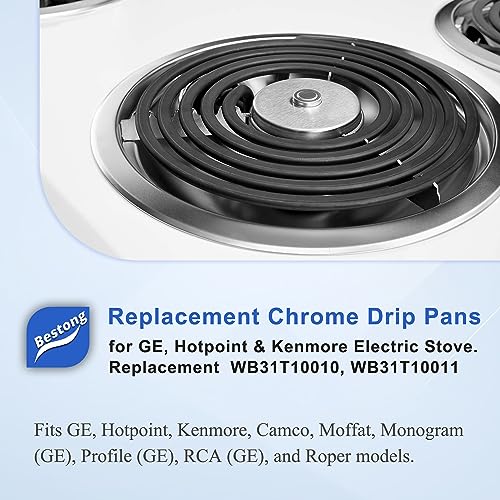 Bestong Electric Stove Drip Pans 4-Pack for GE/Hotpoint/Kenmore, 2x6" & 2x8", Chrome