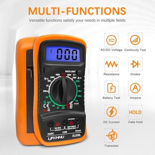 Orange & Black Digital Multimeter Volt & Current Tester 2000 Counts with Leads Backlight LCD