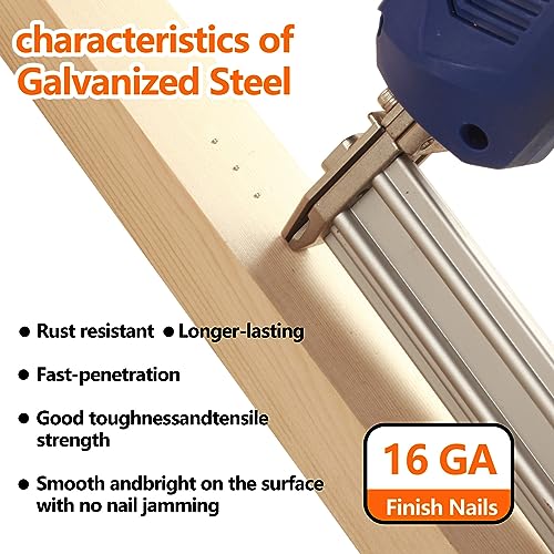 Galvanized Finish Nails 16 Gauge - 4 Sizes, 1200 pcs, Assorted, Rust-Resistant