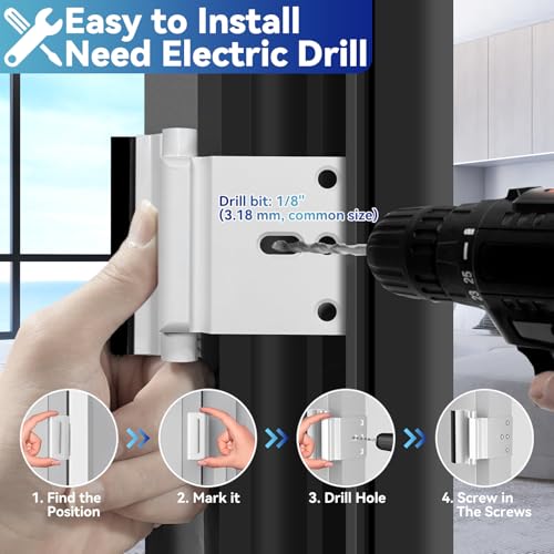 AceMining White Door Reinforcement Lock - Childproof Home Security, Heavy Duty