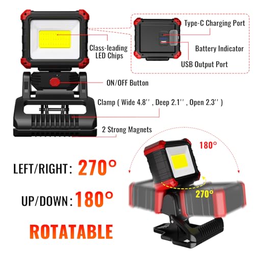 Easymaxx Rechargeable Clip Light 2 Pack - 2100LM LED Work Lights with Magnetic Base