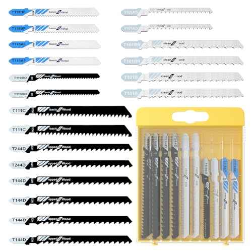 20 Pcs Jigsaw Blades Set with Case, 9 Types of Assorted T-Shank Replacement Jigsaw Blades, for Wood,Plastic and Metal Cutting