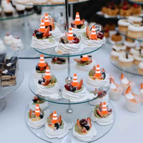 50pcs Mini Traffic Cones Cupcake Toppers Traffic Signs Cake Topper Safety Cones Cupcake Picks Miniature Barricades Food Picks Road Sign Cake Decoration for Baby Shower Kid Birthday Party Cakes Decor