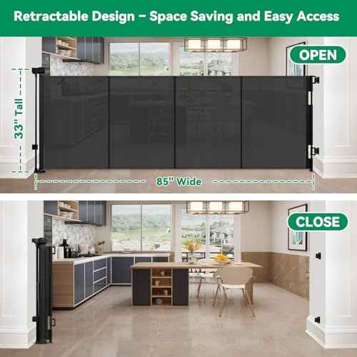 Reinforced 85" Wide Retractable Baby Gates Extra Wide Retractable Dog Gate with Support Rods ? Prevent Crawling Under, Indoor Wide Baby Gate Outdoor Retractable Gate, Puppy Gates for The House, Black