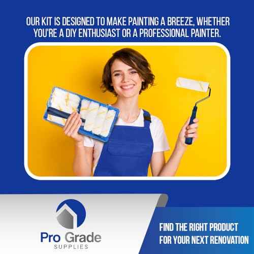 Pro Grade - Paint Roller Tool Kit - 10 Piece Painting Set - Mini Plastic Paint Tray Set, Mini Roller Frame,Microfiber Roller Covers