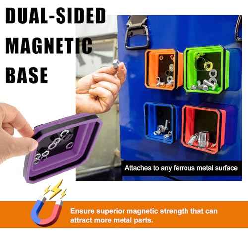 Collapsible Magnetic Parts Tray, 4.5 Inch Foldable Magnetic Square Silicone Tray, Tool Tray Set with Double-Sided Magnetic Base for Screw Bolts Nuts Pins, Car Accessories (Purple)