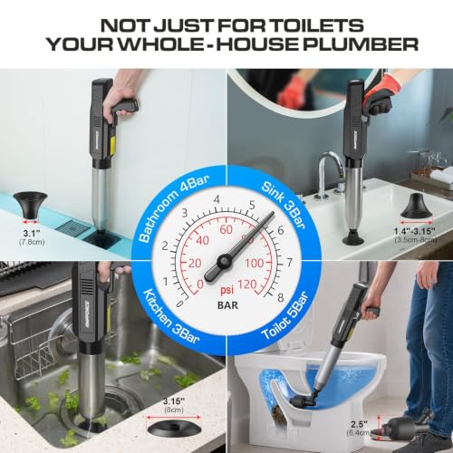 AMPFORCE Ink Black Electric Toilet Plunger High-Pressure Drain Unclogger