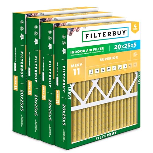 Filterbuy 20x25x5 MERV 11 Air Filter - Pet & Allergy Defense, 4-Pack, Actual Size 19.88 x 24.75 x 4.38