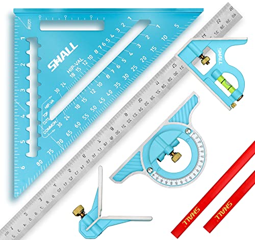 SHALL 7-Inch Rafter & 16-Inch Combination Square Set with Pencils, Aluminum & Zinc Alloys