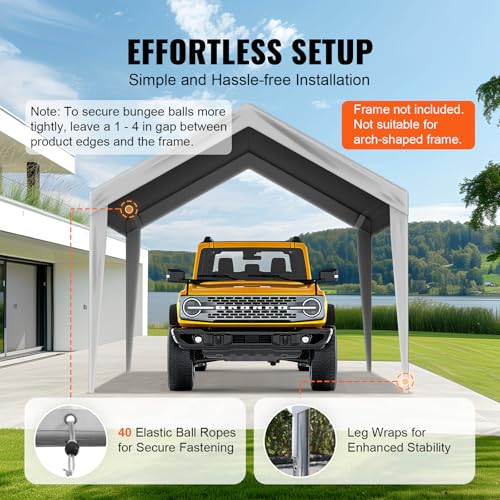 Gray VEVOR 10x20 ft Carport Replacement Canopy Cover Waterproof UV Shelter