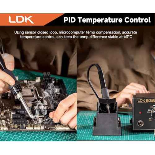 LDK 936B Soldering Iron Kit Soldering Station, 60W Soldering Iron Kit for Electronics, 5 Extra Soldering Iron Tips, Solder, Desoldering Pump, Tweezers, Wire Cutter