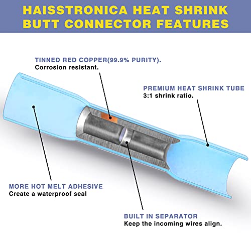 haisstronica 200PCS Heat Shrink Butt Connectors & Crimper Tool Kit, AWG 22-10, Without Wire Stripper