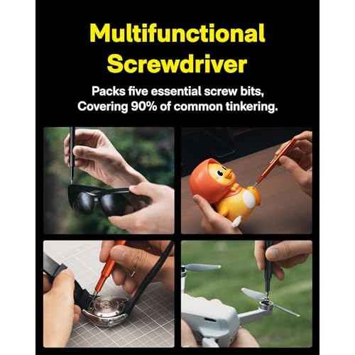 HOTO 5 in 1 Multitool Mini Screwdriver Set, Lightweight Pocket Screwdriver for Eyeglasses & Electronics, Magnetic Bits, Compact EDC Precision Set for Portable Repairs (SILVER)