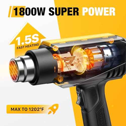 SEEKONE 1800W Heat Gun Compact Design Heavy Duty Hot Air Gun 122¢µ-1202¢µ£¨50¡É- 650¡ɣ©Variable Temperature Control for 2 Speed Settings with 4 Nozzels for Crafts, Vinyl Wrap, Shrink Tubing