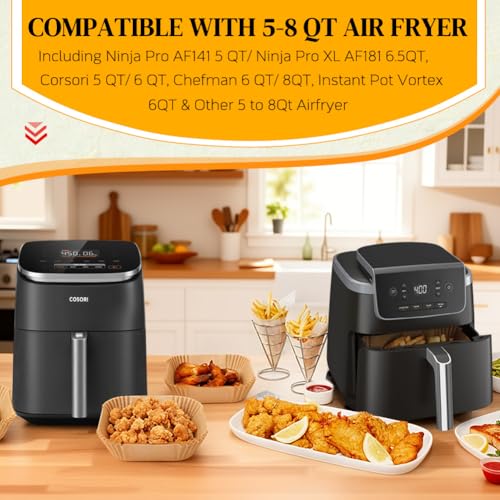 BYKITCHEN 9inch Disposable Square Air Fryer Liners 5-8 Qt (100pcs) for Ninja/Afave 7.9"