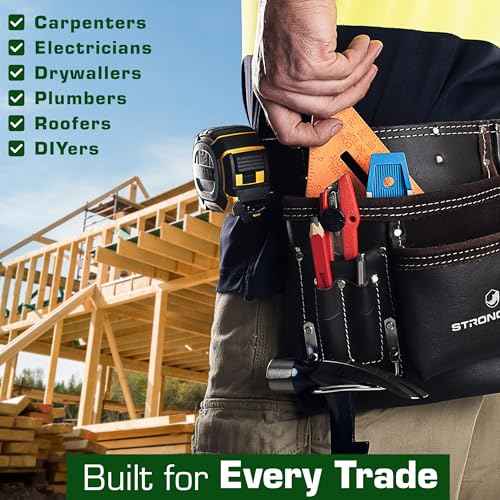 STRONGLAD Carpenter?Drywaller?Electrician Tool Belt ? 6-Pocket Oil-Tanned Leather | Wide Waist Fit 29?46" | Comfortable Utility Pouch