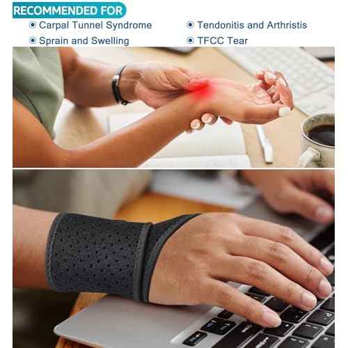 HiRui Breathable Wrist Brace (2 Pack) for Relieve Wrist Pain from Carpal Tunnel, Arthritis, Tendonitis, Sprain, TFCC | Adjustable Wrist Wraps Support for Weightlifting, Tennis - Fits All (Black)