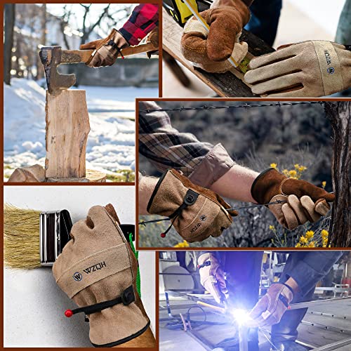 WZQH Heavy Duty Leather Work Gloves Large - Grey for Gardening, Welding & DIY