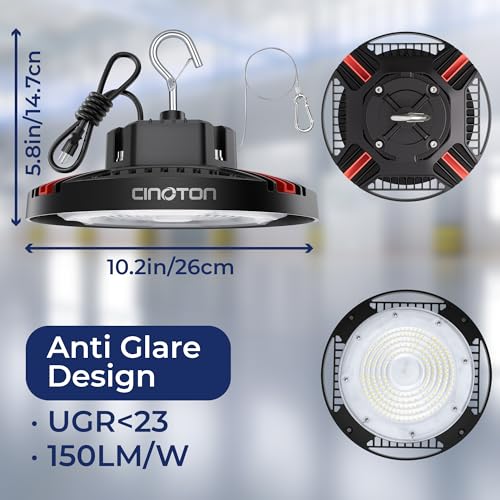 CINOTON 160W UFO LED High Bay Light 24000LM Warehouse Garage Commercial Lighting