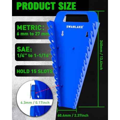 SWANLAKE Magnetic Wrench Organizer Toolbox Holder, 4-Pack SAE (1/4'' to 1-1/16''), Metric (6mm to 27mm) Wrench Organizers, Total Hold 60 Slots Ratchet Holders for Tool Box